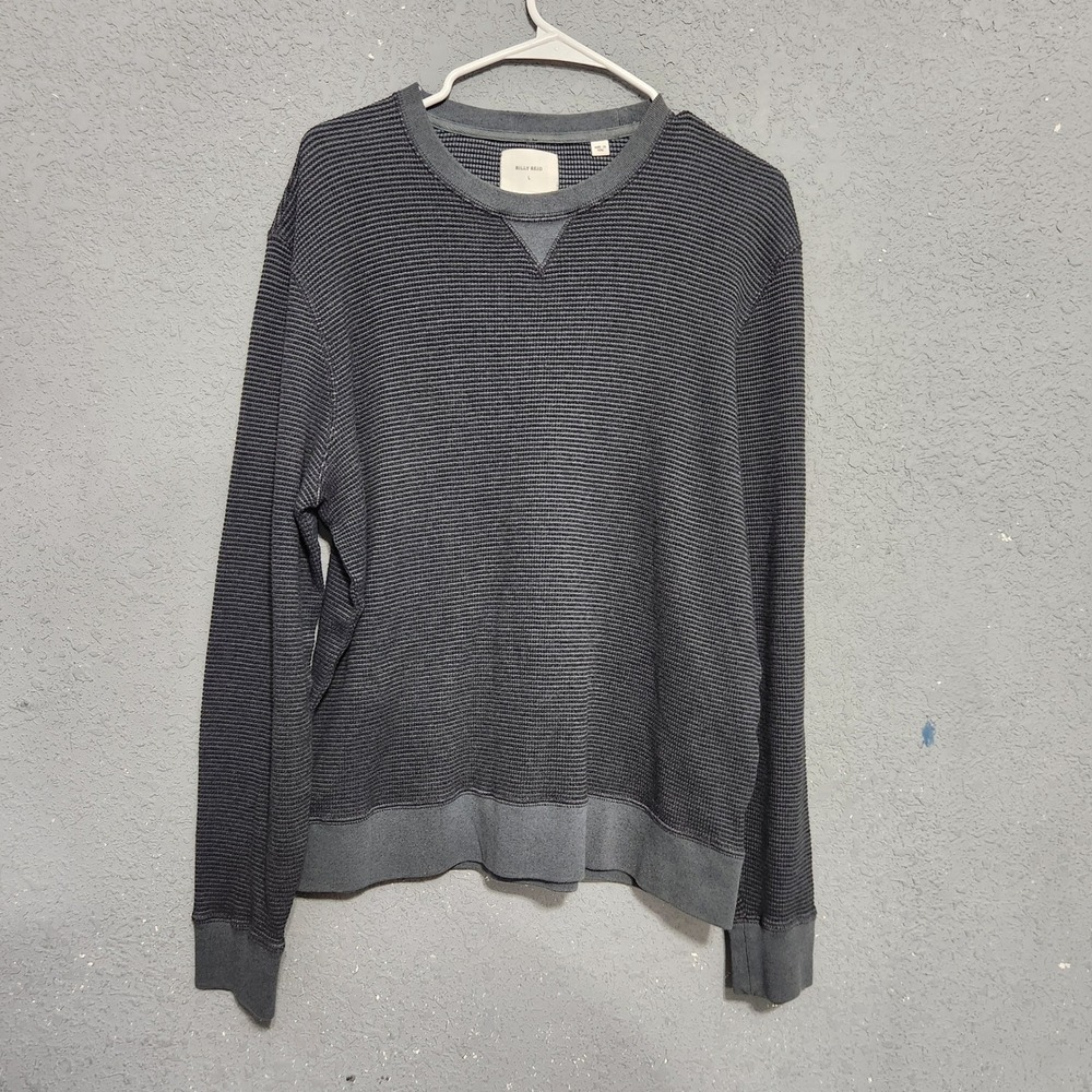 Billy Reid Mens Gray Striped Waffle Knit Long Sleeve Sweatshirt cotton blend L